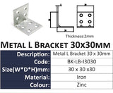 10 pcs - Metal L Bracket Corner Angle Support Joint 30mm