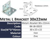 10 pcs - Zinc Steel L Bracket Corner Angle Support Joint 22mm - Obbo.SG