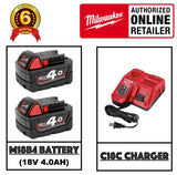 Milwaukee M18BIW12-402C Brushless M18 Compact 1/2 inch Impact Wrench 18V c/w 2 nos 4.0AH Batteries and Charger - Obbo.SG