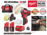 Milwaukee M12 BPS-0 Sub Compact Handy Cordless Car Polisher and Sander c/w 2 no 3.0Ah 12V Batteries , 1 no 12V Charger and 1 no Contractor Bag