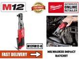 Milwaukee M12FIR12-0 12V Li-Ion Fuel Cordless 1/2 Impact Ratchet / Battery Wrench c/w 2 nos 3.0AH 12V Batteries, 1 no 12V Charger and 1 Contractor Bag