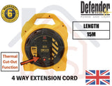 Defender 15m Industrial Cable Box Reel / Extension Cable / Cable Reel / Retracting Cable