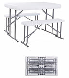 Folding Table & Bench Set "white"(3pcs/set) Hdpe Panel & Powder Coat Md:hm-b113 - Obbo.SG