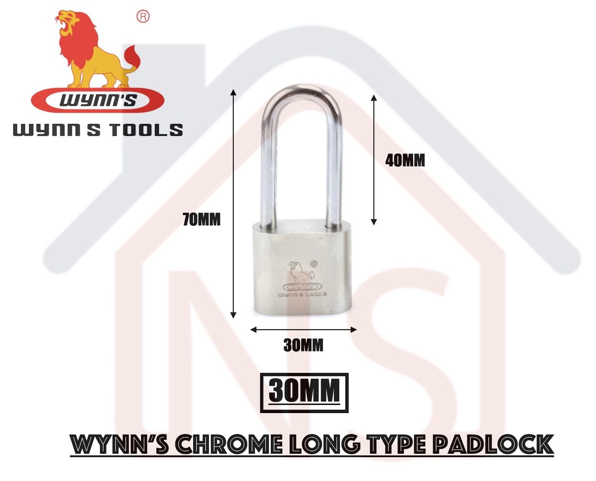 Wynn's Long Ear Hardened Steel Shackle Solid Padlock with Keys / Gate Pad lock / 30mm 40mm 60mm Gate Lock - Obbo.SG