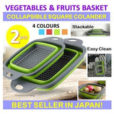 Collapsible Colander SQUARE Washing Drainer Vegetables Fruits Basket Fruit Strainers  Set of 2pcs - - Obbo.SG