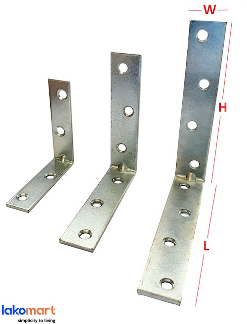 2 pcs - Galanvised Steel Heavy Duty L-Shaped Bracket Corner Angle Support Joint 75 X 75mm - Obbo.SG