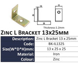 10 pcs - Yellow Zinc Plated L-Shaped Bracket 25 X 25 X 13 X 1.2mm - Obbo.SG