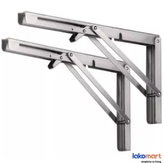2 pcs - Stainless Steel Folding L Bracket Release Catch Shelf Support Bracket 240mm (10 Inches) - Obbo.SG