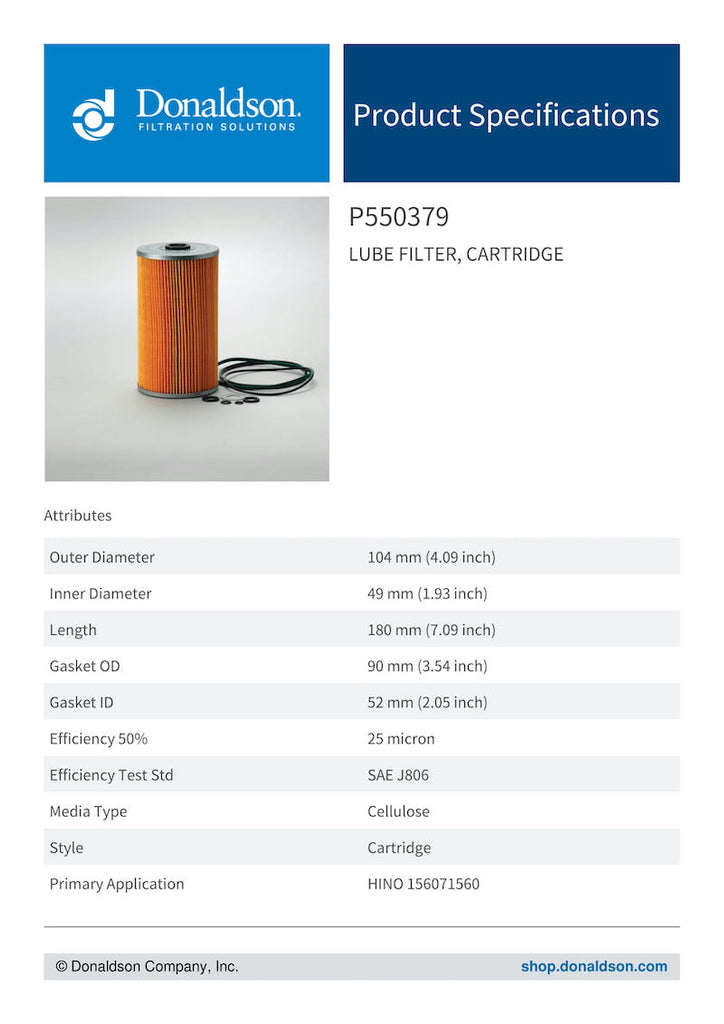 Buy 【Lube Filter, Cartridge - P550379】 from Trusted Distributors ...