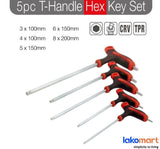 KENDO - T-Handle Crv Metric Allen Key Ball Point Set 5 Pcs 3.0mm - 8.0mm [20779]