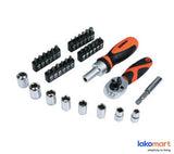 KENDO - 35 Pcs 1/4 Inch Drive Stubby Ratchet Socket Set 1/4 Inch Drive>>[20548]