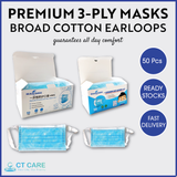 [SG INSTOCK] 3-PLY PREMIUM DISPOSABLE FACE MASKS BROAD COTTON EARLOOPS - Obbo.SG