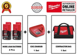 Milwaukee M12FIR12-0 12V Li-Ion Fuel Cordless 1/2 Impact Ratchet / Battery Wrench c/w 2 nos 3.0AH 12V Batteries, 1 no 12V Charger and 1 Contractor Bag - Obbo.SG
