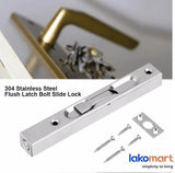 Door Latch - Home Gate Door Security - 304 StainlessSteel - Flush Latch Bolt Slide Lock(150mm-300mm) - - Obbo.SG