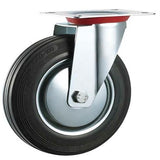 Castor Wheel Black Rubber Swivel 200mm