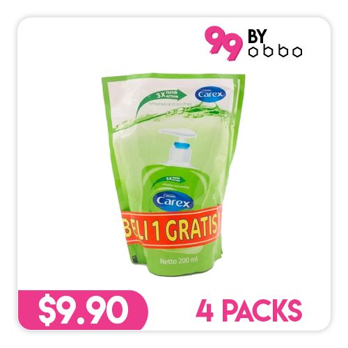 Carex Anti Bacterial Handwash Refill Pack - Aloe Vera - 4 Packs - 200ml each - Obbo.SG