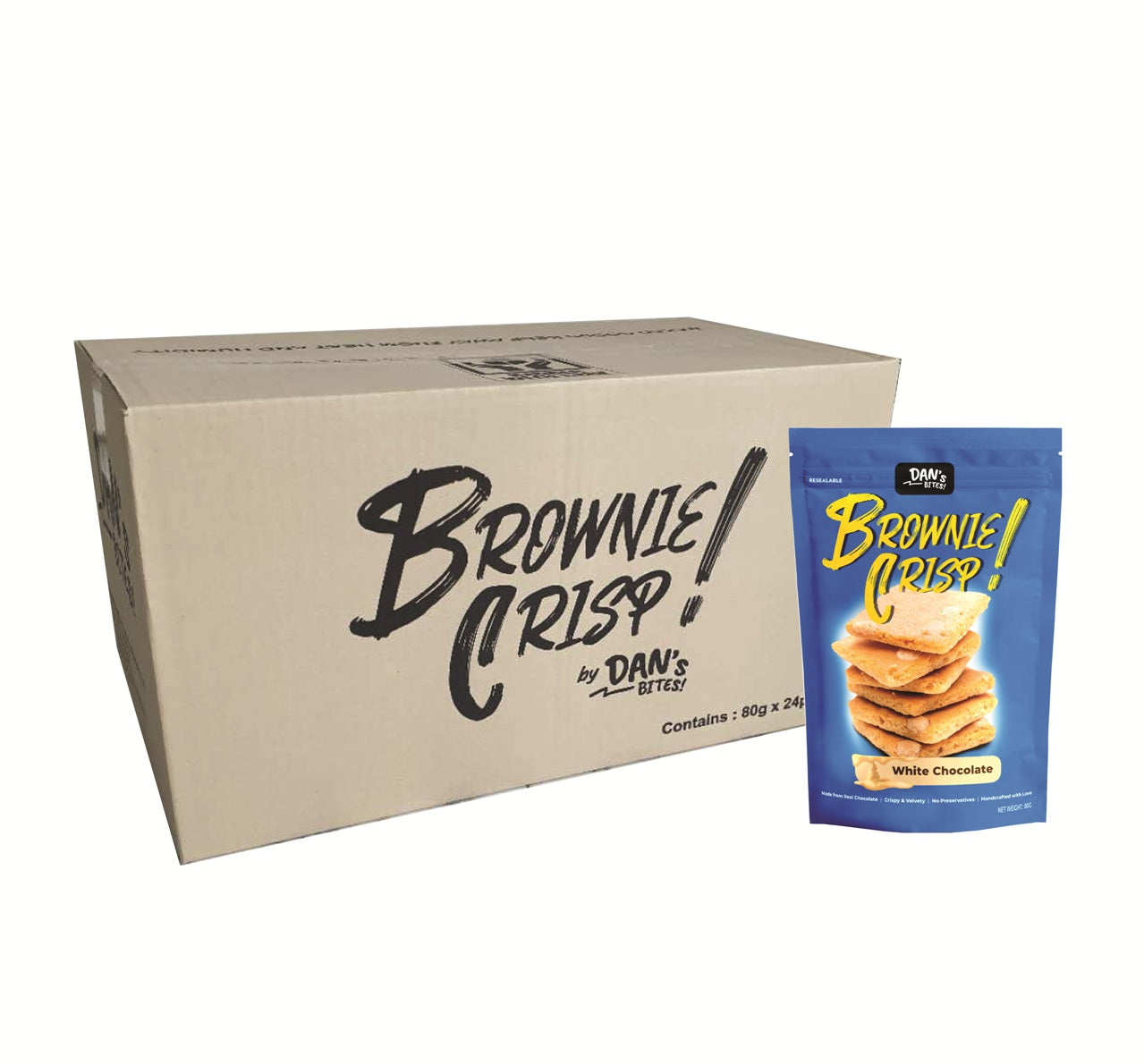 Dan's Bites Brownie Crisp White Chocolate (Carton of 80g x 20packs) - Obbo.SG