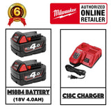 Milwaukee M18BID-402C 18V Cordless Impact Driver/ Battery Impact Wrench c/w 2 nos 4.0AH Battieries and 1 Charger - Obbo.SG