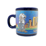 Mini Ceramic Blue 4oz Mug - Merlion/Buildings - Obbo.SG