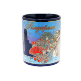 Ceramic Blue 10oz Mug - Merlion/Four Religion - Obbo.SG