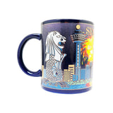 Ceramic Blue 10oz Mug-Merlion/Fireworks - Obbo.SG