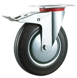 Castor Wheel Black Rubber Swivel with Brake 125mm