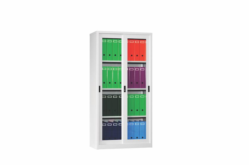 Full Height Glass Sliding Door Cupboard - with 3 Adjustable Shelves - Obbo.SG