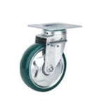 Castor Wheel Green PU Swivel with Brake 200mm