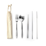 STAINLESS STEEL 5PCS CUTLERY SET W STRAW - Obbo.SG