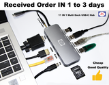 【SG】Multi Dock Hub USB-C DOCKING 11 in 1  Type C to USB3.0 HDMI VGA3.5mm Audio LAN SD TF PD for Apple, Huawei, Charging Aluminium