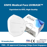 [Ready Local stocks] Wistech KN95 Medical Face UV MASK ™️, 10 pieces, FDA CE Approved, Fast delivery, Type 1, EN ISO 14683:2019, Delivery from Singapore, Manufacturer - Obbo.SG