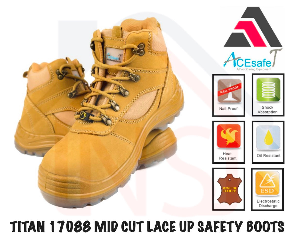 ACESAFET Mid Cut Lace-up Suede Type Safety Boots Titan / Safety Shoes - Obbo.SG
