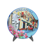 8 Cobalt Blue Plate with Stand - Singapore Chinatown Shophouses - Obbo.SG