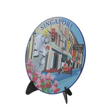 8 Cobalt Blue Plate with Stand - Singapore Chinatown Shophouses - Obbo.SG