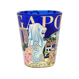 Cobalt Blue Shot Glass with Gold Foil - Merlion w Trishaw Uncle(Single)
