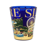 Cobalt Blue Shot Glass with Gold Foil - Merlion w Trishaw Uncle(Single) - Obbo.SG