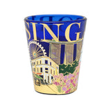 Cobalt Blue Shot Glass with Gold Foil - Merlion w Trishaw Uncle(Single) - Obbo.SG