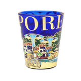 Cobalt Blue Shot Glass with Gold Foil - Merlion w Trishaw Uncle(Single) - Obbo.SG