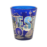 Cobalt Blue Shot Glass with Gold Foil - Merlion w Stamford Raffles(Single)