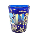 Cobalt Blue Shot Glass with Gold Foil - Merlion w Stamford Raffles(Single) - Obbo.SG