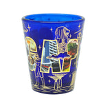 Cobalt Blue Shot Glass with Gold Foil - Merlion w Stamford Raffles(Single) - Obbo.SG