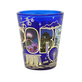 Cobalt Blue Shot Glass with Gold Foil - Merlion w Stamford Raffles(Single) - Obbo.SG
