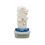 7 White Merlion Statue with Blue Wave Base - Obbo.SG