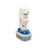 4 White Merlion Statue with Blue Wave Base - Obbo.SG