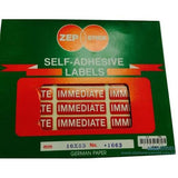 Zepstick Self Adhesive Labels Immediate 1663