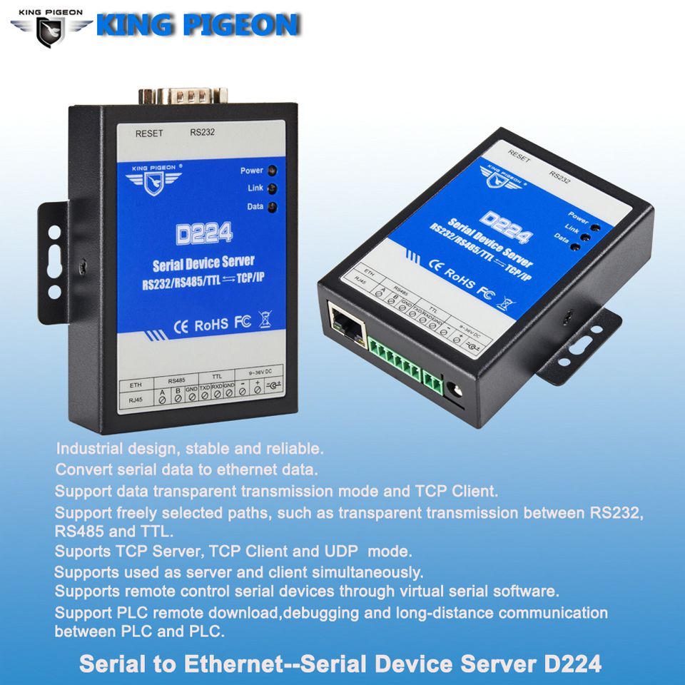 IoT Product Serial Device Server D224(RS485/232/TTL to TCP/IP Converter) - Obbo.SG