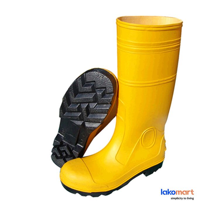 Rubber Yellow Boots With Steel Tip & Mid-Sole - Obbo.SG